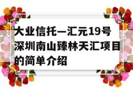 大业信托—汇元19号深圳南山臻林天汇项目的简单介绍