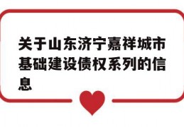 关于山东济宁嘉祥城市基础建设债权系列的信息