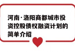 河南·洛阳商都城市投资控股债权融资计划的简单介绍