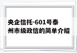 央企信托-601号泰州市级政信的简单介绍