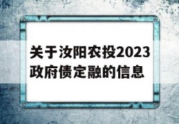 关于汝阳农投2023政府债定融的信息