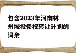 包含2023年河南林州城投债权转让计划的词条