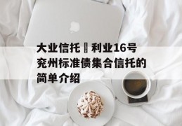 大业信托–利业16号兖州标准债集合信托的简单介绍