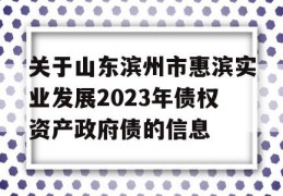 关于山东滨州市惠滨实业发展2023年债权资产政府债的信息