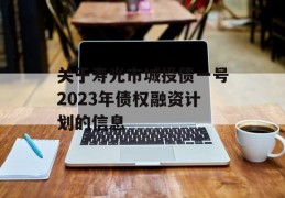 关于寿光市城投债一号2023年债权融资计划的信息