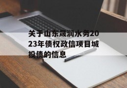 关于山东晟润水务2023年债权政信项目城投债的信息