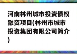 河南林州城市投资债权融资项目(林州市城市投资集团有限公司简介)