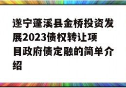 遂宁蓬溪县金桥投资发展2023债权转让项目政府债定融的简单介绍