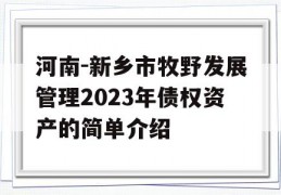 河南-新乡市牧野发展管理2023年债权资产的简单介绍