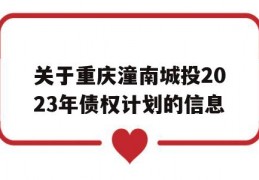 关于重庆潼南城投2023年债权计划的信息