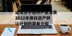 山东济宁经开产业发债2022年债权资产转让计划的简单介绍