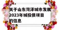 关于山东菏泽城市发展2023年城投债项目的信息