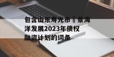 包含山东寿光市昇景海洋发展2023年债权融资计划的词条