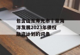 包含山东寿光市昇景海洋发展2023年债权融资计划的词条