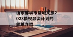 山东邹城市圣城文旅2023债权融资计划的简单介绍