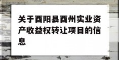 关于酉阳县酉州实业资产收益权转让项目的信息