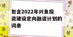 包含2022年兴鱼投资建设定向融资计划的词条