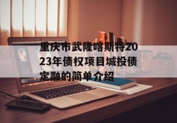 重庆市武隆喀斯特2023年债权项目城投债定融的简单介绍