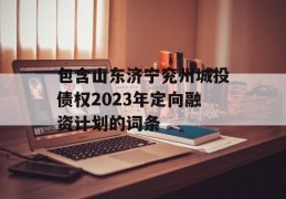 包含山东济宁兖州城投债权2023年定向融资计划的词条