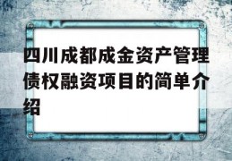 四川成都成金资产管理债权融资项目的简单介绍