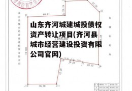 山东齐河城建城投债权资产转让项目(齐河县城市经营建设投资有限公司官网)