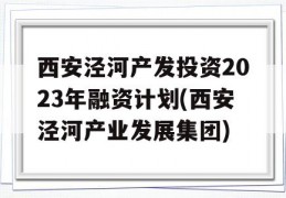 西安泾河产发投资2023年融资计划(西安泾河产业发展集团)