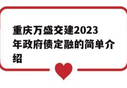 重庆万盛交建2023年政府债定融的简单介绍