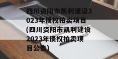 四川资阳市凯利建设2023年债权拍卖项目(四川资阳市凯利建设2023年债权拍卖项目公告)