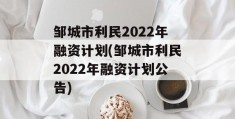 邹城市利民2022年融资计划(邹城市利民2022年融资计划公告)