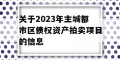 关于2023年主城都市区债权资产拍卖项目的信息