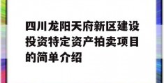 四川龙阳天府新区建设投资特定资产拍卖项目的简单介绍