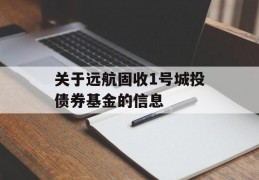 关于远航固收1号城投债券基金的信息