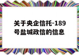 关于央企信托-189号盐城政信的信息