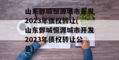 山东鄄城恒源城市开发2023年债权转让(山东鄄城恒源城市开发2023年债权转让公告)