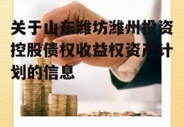 关于山东潍坊潍州投资控股债权收益权资产计划的信息