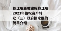 都江堰新城建投都江堰2023年债权资产转让（三）政府债定融的简单介绍