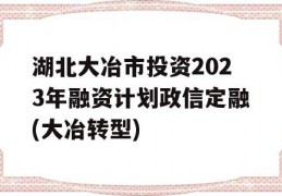 湖北大冶市投资2023年融资计划政信定融(大冶转型)