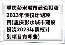 重庆彭水城市建设投资2023年债权计划项目(重庆彭水城市建设投资2023年债权计划项目有哪些)