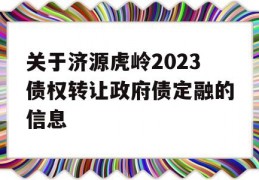 关于济源虎岭2023债权转让政府债定融的信息