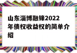 山东淄博融锋2022年债权收益权的简单介绍