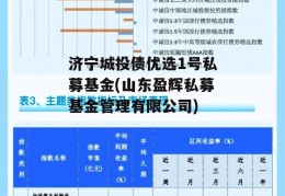 济宁城投债优选1号私募基金(山东盈辉私募基金管理有限公司)