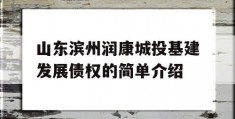 山东滨州润康城投基建发展债权的简单介绍