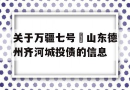 关于万疆七号•山东德州齐河城投债的信息