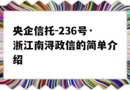 央企信托-236号·浙江南浔政信的简单介绍