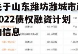 关于山东潍坊潍城市政2022债权融资计划的信息