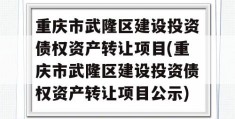 重庆市武隆区建设投资债权资产转让项目(重庆市武隆区建设投资债权资产转让项目公示)