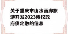 关于重庆市山水画廊旅游开发2023债权政府债定融的信息