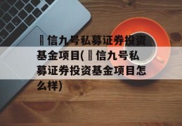 璟信九号私募证券投资基金项目(璟信九号私募证券投资基金项目怎么样)