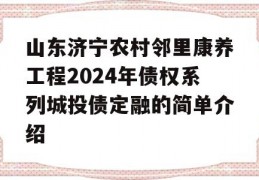 山东济宁农村邻里康养工程2024年债权系列城投债定融的简单介绍