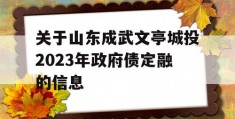 关于山东成武文亭城投2023年政府债定融的信息